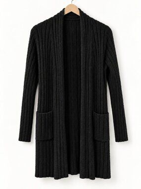 Pact Organic Cotton Women’s Gray Ribbed Open-Front Cardigan Sweater with Pockets